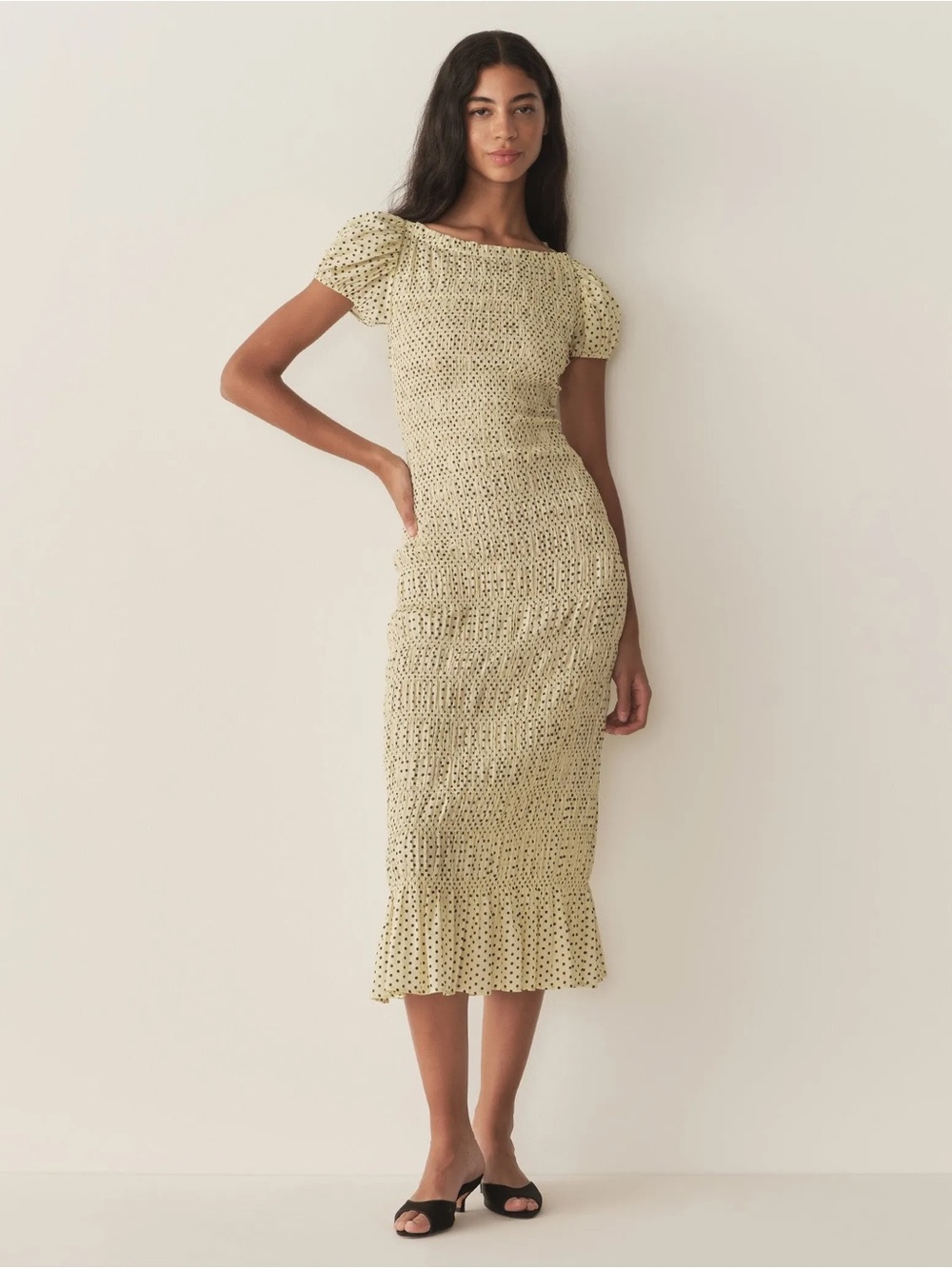 Doen Georgene Dress - Polka-Dot Puff Sleeve Midi Dress